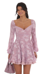 Floral Chiffon Fit and Flare Dress in Lilac