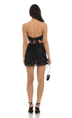 Sequin Ruched Bodycon Dress in Black