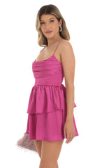 Crepe Ruffle Dress in Magenta