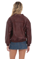 Faux Leather Bomber in Burgundy