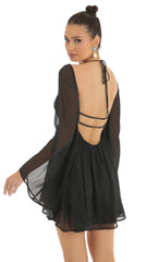 Chiffon Plunge Neck Dress in Black