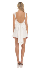 High Neck Back Bow Dress in White