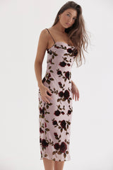 pink devore midi dress