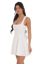 Back Bow A-Line Dress in White
