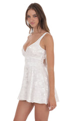 Floral Jacquard A-Line Dress in White