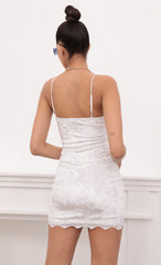 Lace Bodycon Velvet Dress In White