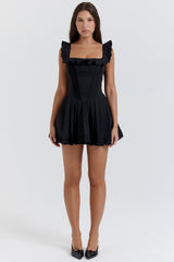 black pin tuck pleated dress