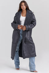 grey vegan shearling coat