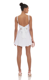 Lace Strap Open Back Dress in Off White