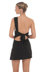 Ruched One Shoulder Dress in Black