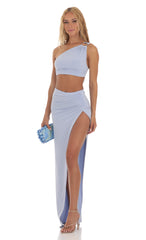One Shoulder Two Piece Set in Blue