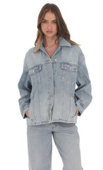 Oversized Belted Denim Jacket in Light Blue