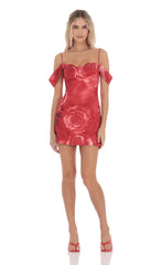 Rose Off Shoulder Dress in Red