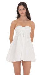 Textured Floral Babydoll Dress in White