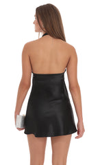 Satin Cross Halter Dress in Black
