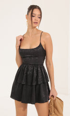 Marble Jacquard Ruffle Dress in Black
