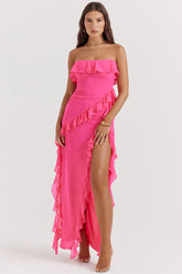 fuchsia ruffle maxi dress