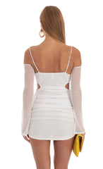Ruched Cut Out Dress in White