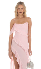 Chiffon Ruffle Maxi Dress in Pink