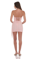 Mesh Tassel Corset Dress in Pink