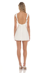 Ruffle V-Neck Dress in White