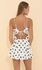 Floral Crepe Fit and Flare Dress in White