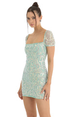 Glitter Short Sleeve Bodycon Dress in Teal