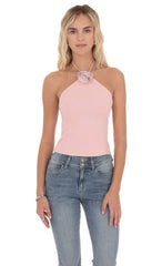 Rhinestone Rosette Top in Pink