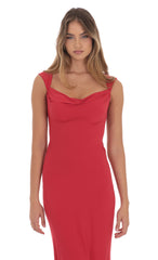 Strappy Cowl Neck Maxi Dress in Red