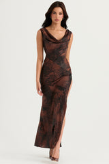 antique copper bias cut maxi dress