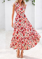 PRETTYGARDEN Women's 2025 Summer Floral Midi Dress Cap Sleeve V Neck Ruffle Long Flowy Boho Casual Beach Vacation Dresses