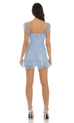 Celosia Sequin Ruffle Dress in Blue