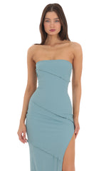 Ruffle Strapless Dress in Blue