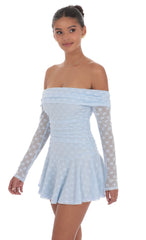 Lace Off Shoulder Flare Dress in Light Blue