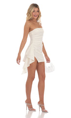 Strapless Ruched Tassel Dress in Ivory