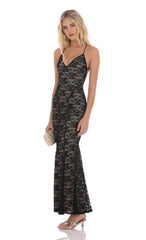 Lace V-Neck Mermaid Dress in Black