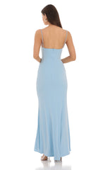 Cowl Neck Mermaid Maxi Dress in Blue