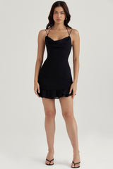 black ruffle mini dress