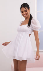 Crinkle Chiffon Baby Doll Dress in White