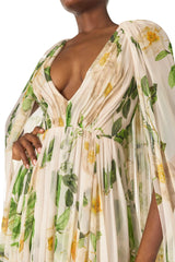 Floral Chiffon Deep V-Neck Gown