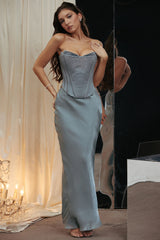 cool blue floor length maxi skirt