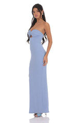 Textured Strapless Cutout Maxi Dress in Light Blue