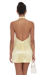 Satin Halter Shift Dress in Yellow