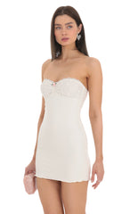 Lace Bust Bodycon Strapless Dress in White