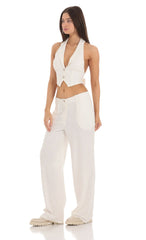 Wide Leg Linen Pants in Ivory