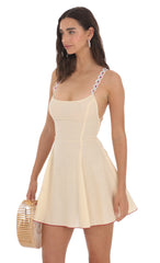 Dotted Embroidered Strap Dress in Yellow