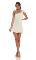 One Shoulder Sequin Floral Dress in Ivory