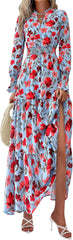 PRETTYGARDEN Women's Floral Maxi Dress 2025 Spring Long Sleeve V Neck Casual A Line Long Flowy Boho Party Dresses