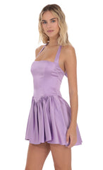 Satin Halter A-line Dress in Lilac