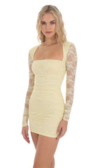 Lace Long Sleeve Bodycon Dress in Yellow
